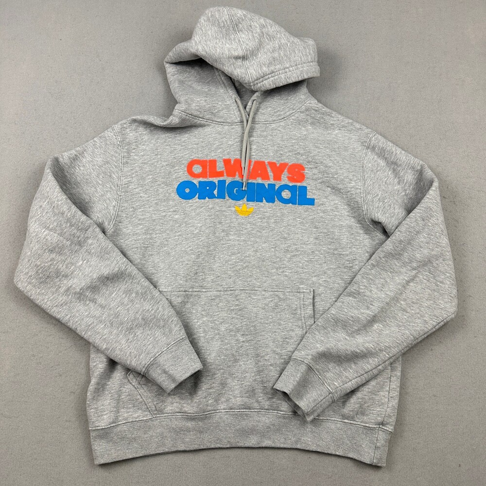 Adidas Hoodie Men Medium Gray Always Original Trefoil Logo Pullover Sweatshirt M